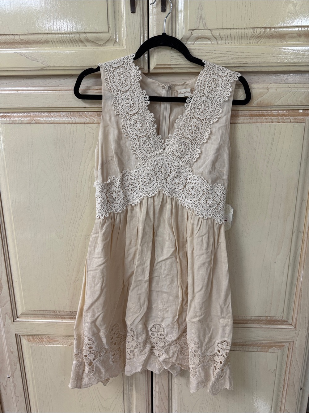 Altar'd State Cream Lace-Trim Mini Dress